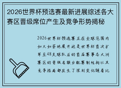 2026世界杯预选赛最新进展综述各大赛区晋级席位产生及竞争形势揭秘