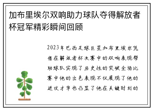加布里埃尔双响助力球队夺得解放者杯冠军精彩瞬间回顾